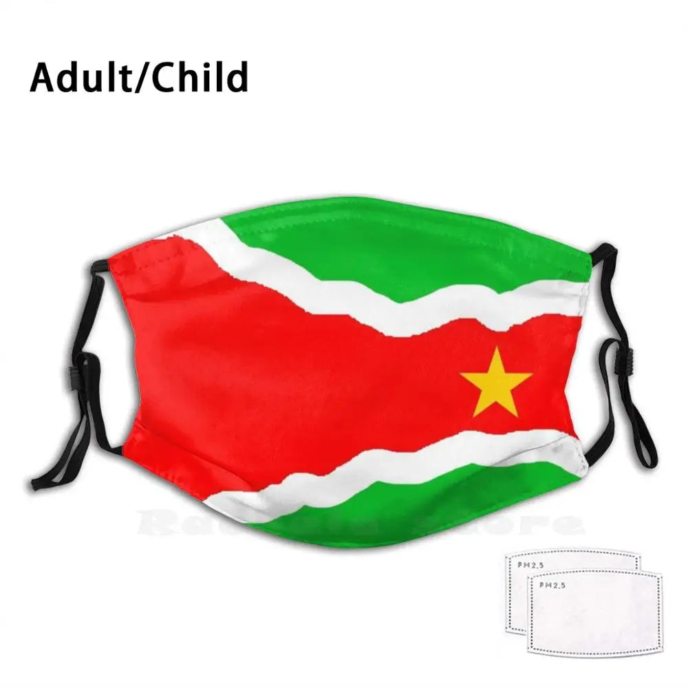 Surinamese Flag , Off Center Funny Print Reusable Pm2.2704 Filter Face Mask Suriname Sranang Flag Nation Country South America