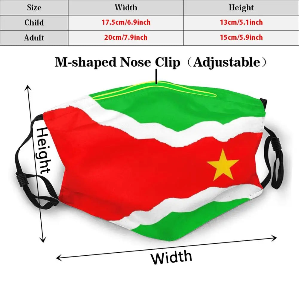 Surinamese Flag , Off Center Funny Print Reusable Pm2.2704 Filter Face Mask Suriname Sranang Flag Nation Country South America