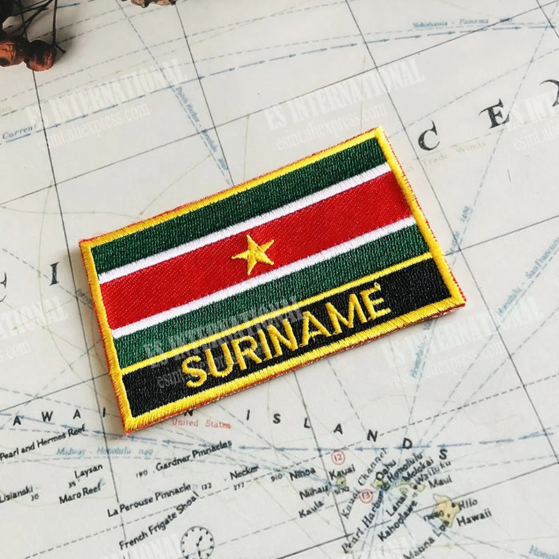 SURINAME National Flag Embroidery Patches and Metal Flag Lapel Pin SURINAME