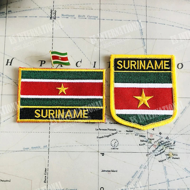 SURINAME National Flag Embroidery Patches and Metal Flag Lapel Pin SURINAME