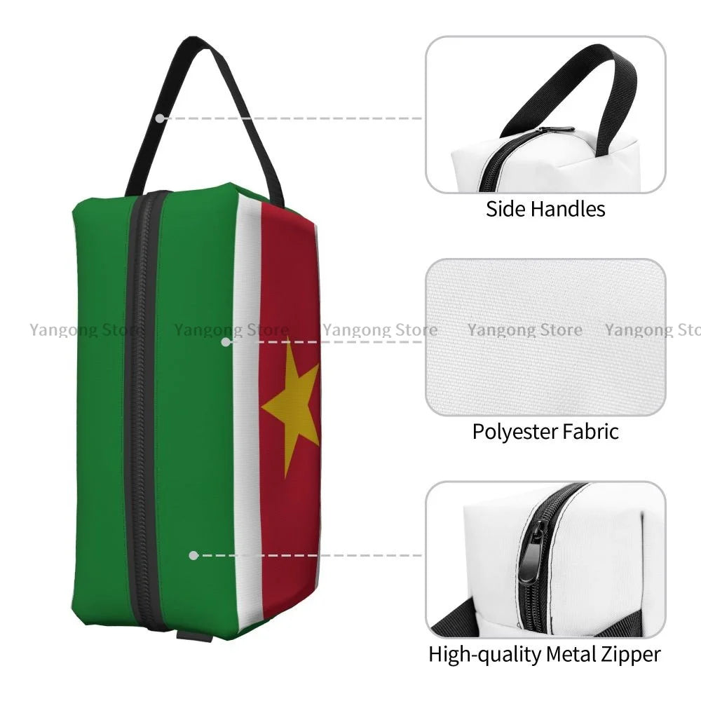 Flag Of Suriname Travel Cosmetic Bag with Handle Portable Large Make up Bag Toiletry Makeup Bag