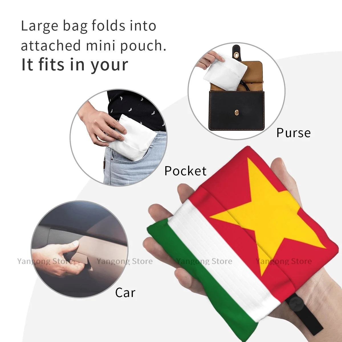 Folding Shopping Bag Flag Of Suriname Reusable Portable Shoulder Handbag for Travel Grocery Pocket Tote