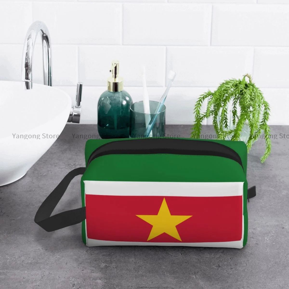 Flag Of Suriname Travel Cosmetic Bag with Handle Portable Large Make up Bag Toiletry Makeup Bag