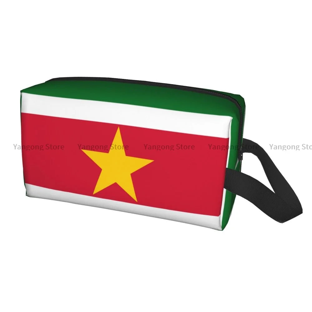 Flag Of Suriname Travel Cosmetic Bag with Handle Portable Large Make up Bag Toiletry Makeup Bag