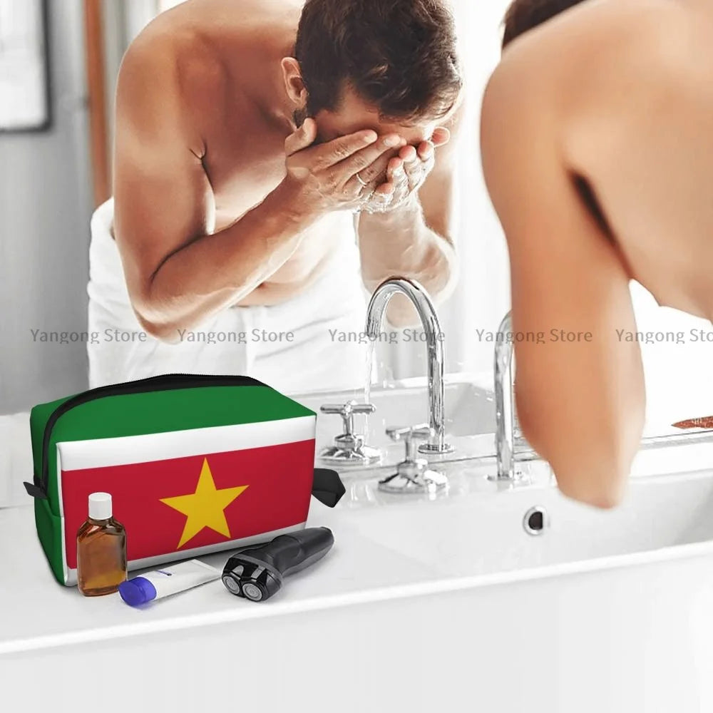 Flag Of Suriname Travel Cosmetic Bag with Handle Portable Large Make up Bag Toiletry Makeup Bag