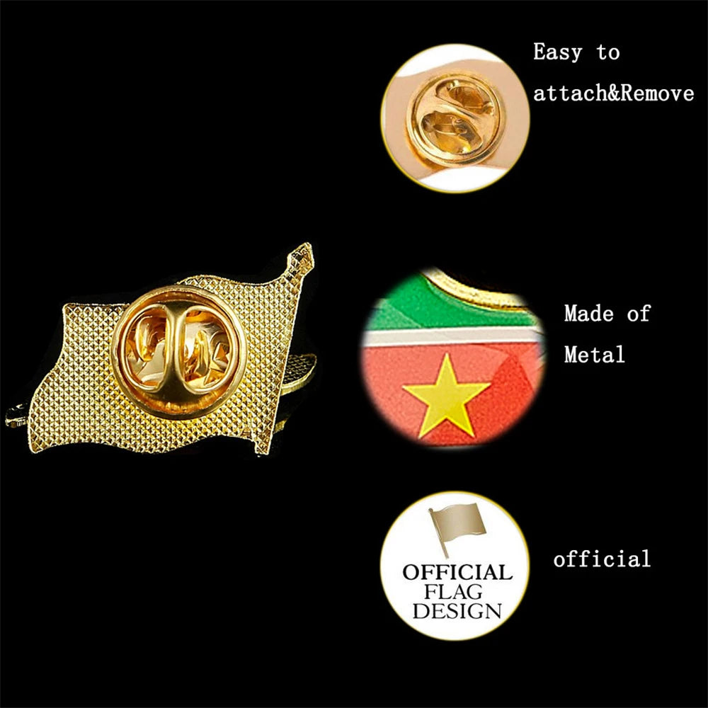 South American The Republic of Suriname Enamel Brooch Gold Plated Lapel Pins Shirt Collar Badge Unisex Jewelry Gift