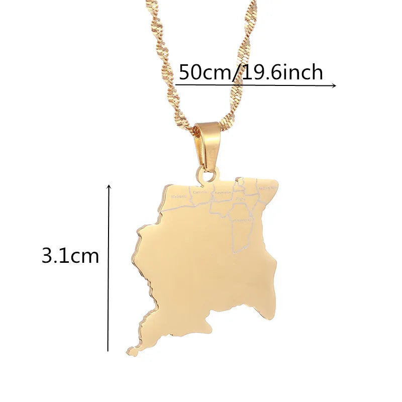 Suriname Map With City Pendant Necklaces Sranan Sarnam Jewelry