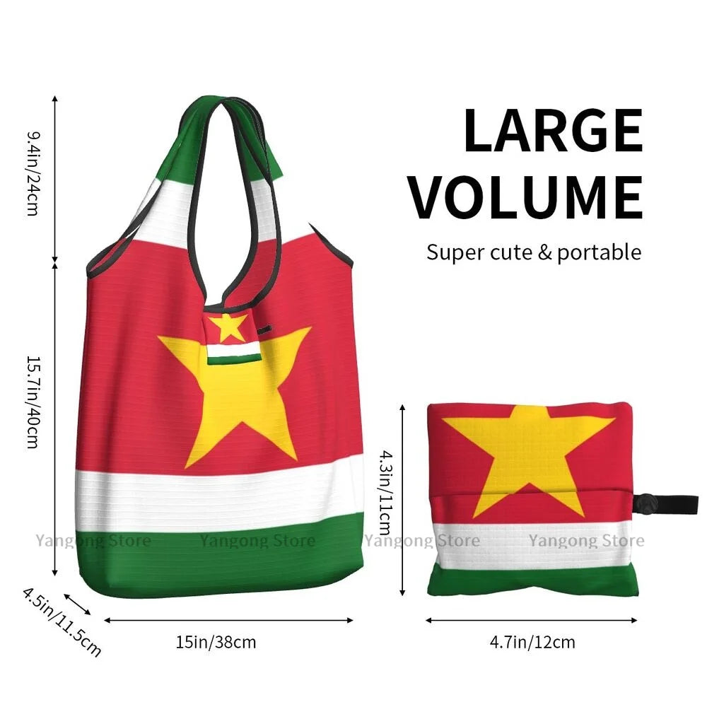 Folding Shopping Bag Flag Of Suriname Reusable Portable Shoulder Handbag for Travel Grocery Pocket Tote