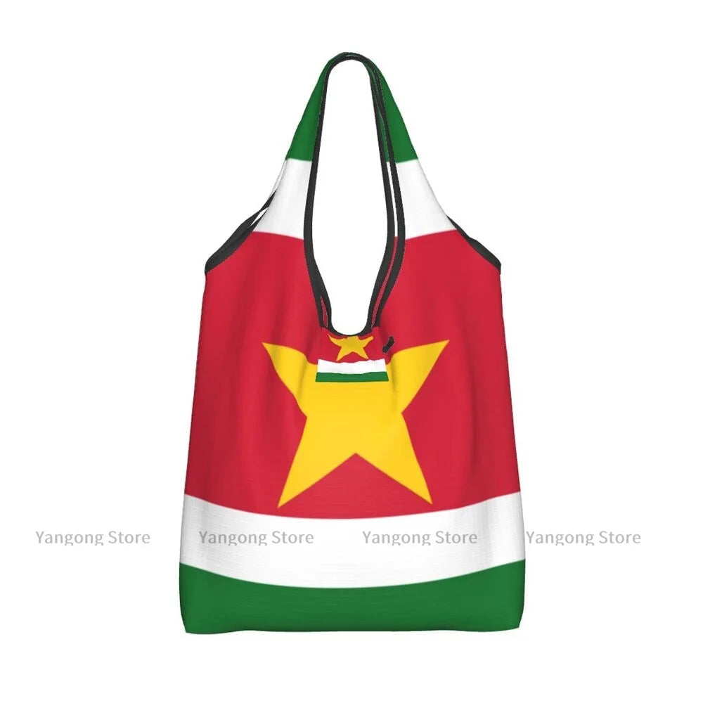 Folding Shopping Bag Flag Of Suriname Reusable Portable Shoulder Handbag for Travel Grocery Pocket Tote