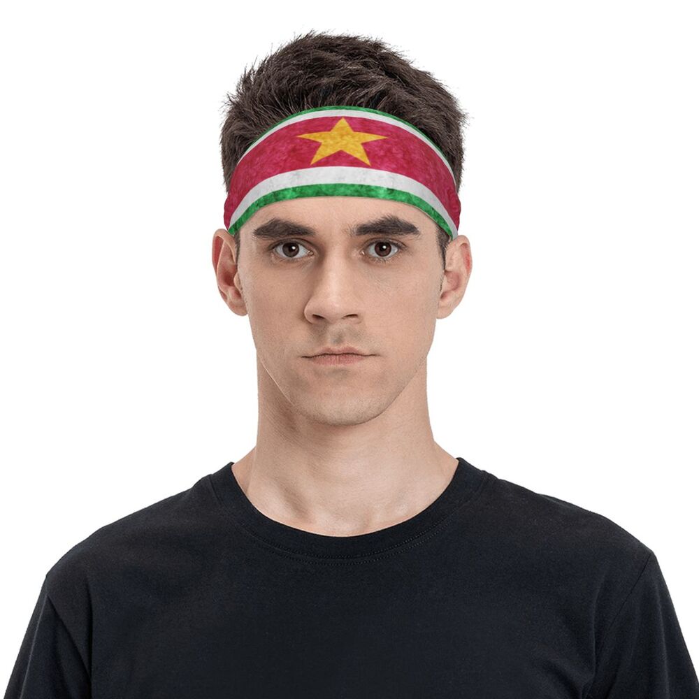 Sports Headband Suriname Flag Grunge Running Fitness Sweatband Absorbent Cycling Jog Hair Bandage