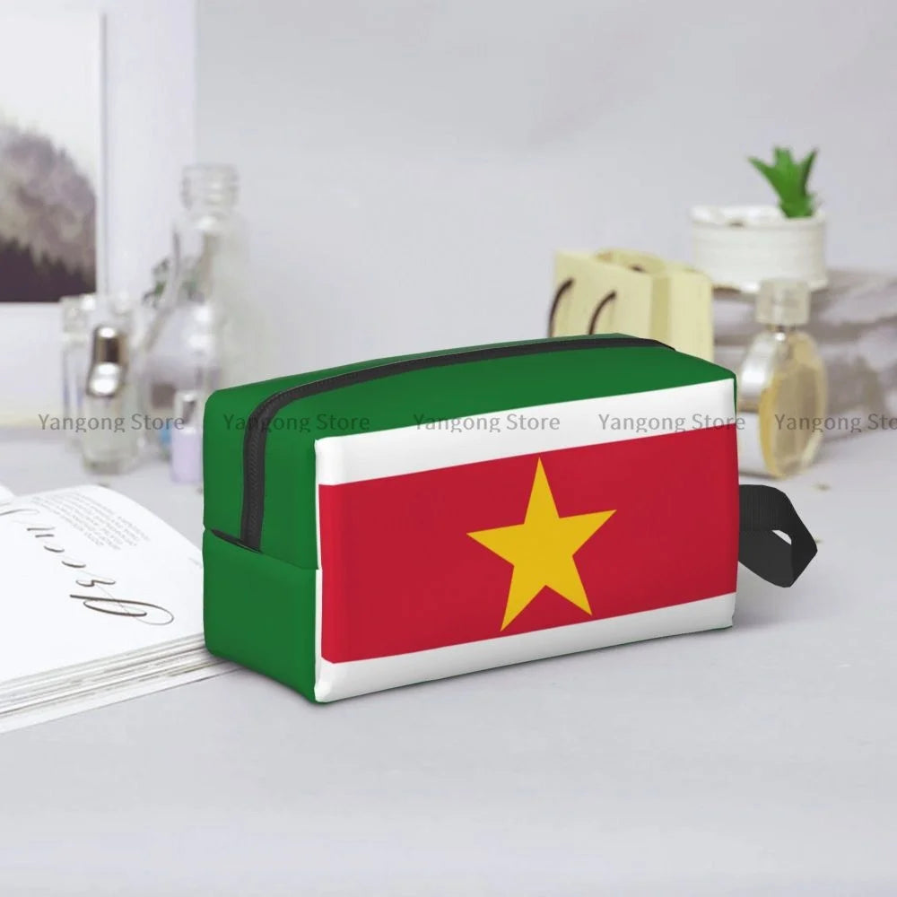 Flag Of Suriname Travel Cosmetic Bag with Handle Portable Large Make up Bag Toiletry Makeup Bag