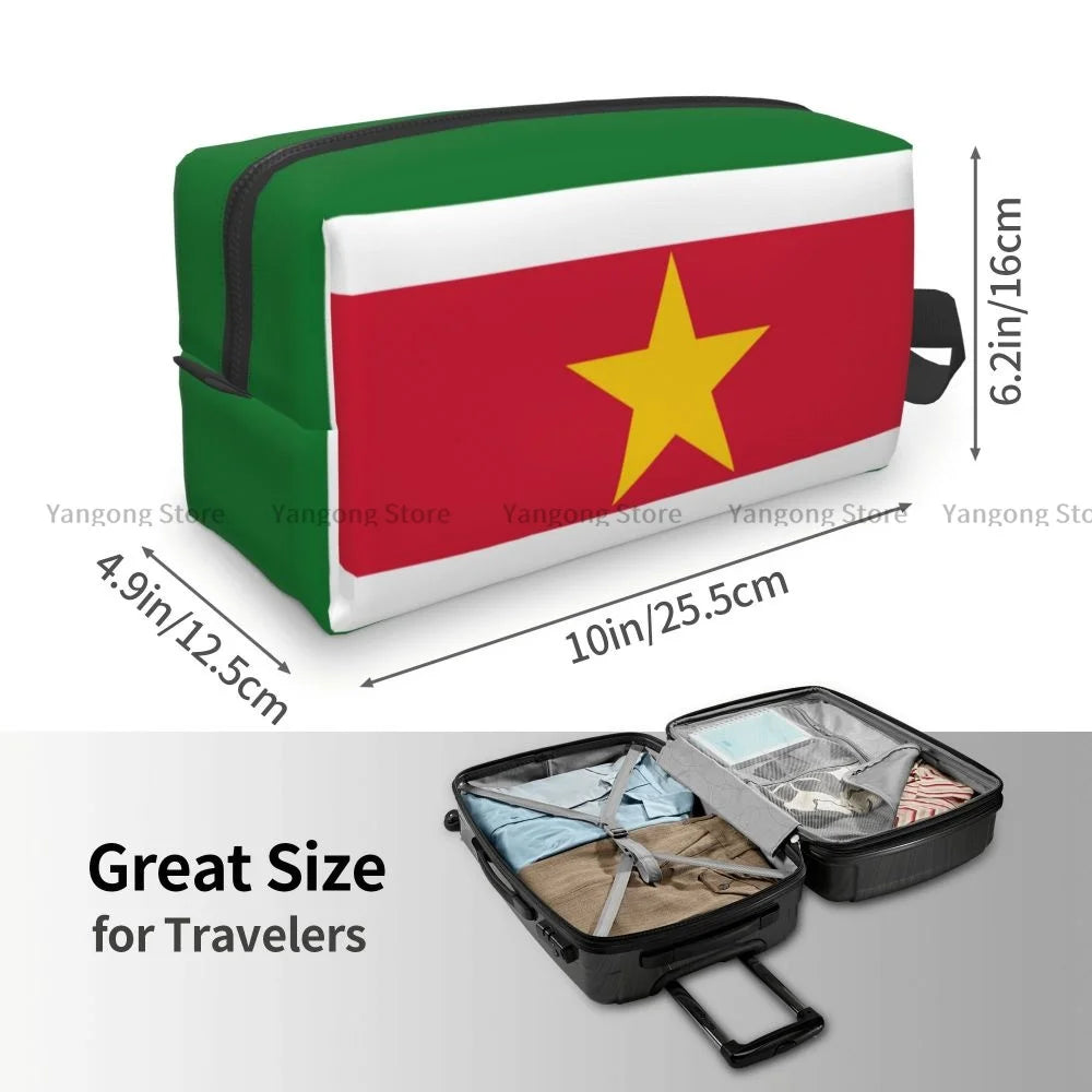 Flag Of Suriname Travel Cosmetic Bag with Handle Portable Large Make up Bag Toiletry Makeup Bag