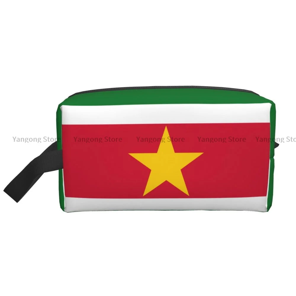 Flag Of Suriname Travel Cosmetic Bag with Handle Portable Large Make up Bag Toiletry Makeup Bag